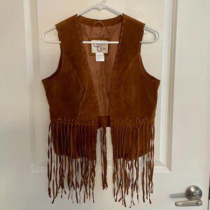 Cripple Creek Women's Brown Leather Vest with Fringe, Small